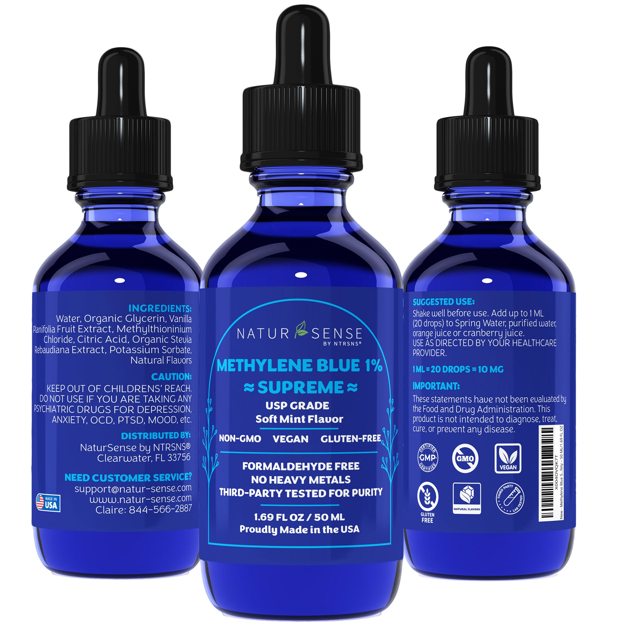 Methylene Blue 1% Solution, USP Grade Mint 1.69oz | NaturSense Methylene Blue 1% Solution, USP Grade Mint 1.69oz | NaturSense
